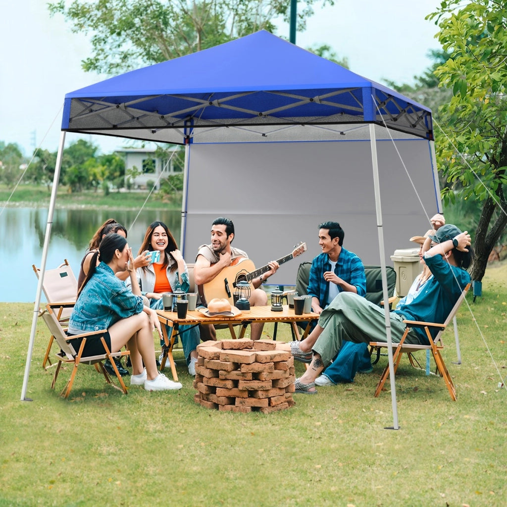 Gazebo pieghevole per esterni con gambe inclinabili regolabili per feste, Tenda a baldacchino pop-up 180 x 180 cm Blu-Tende parasole