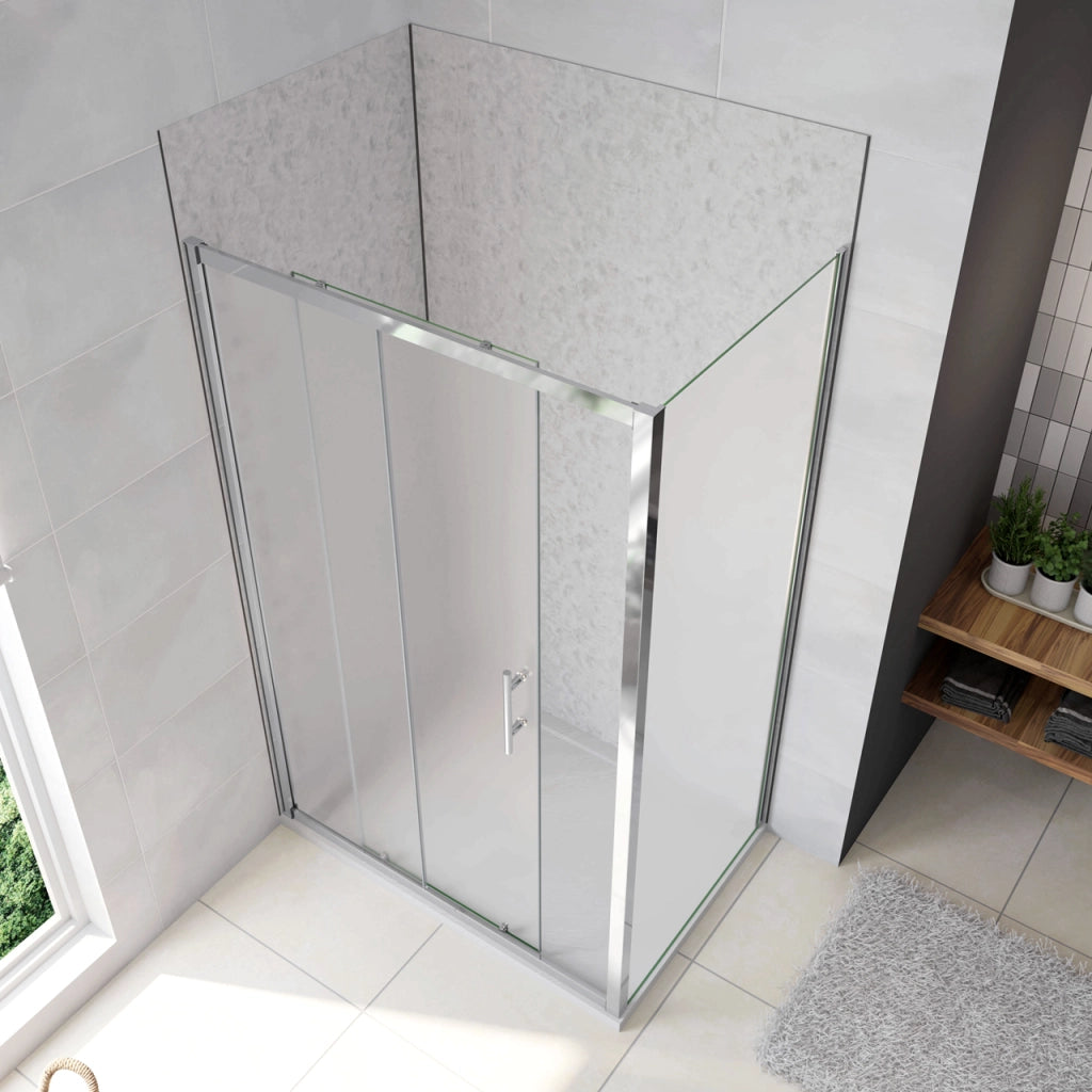 H.185 cm Box Doccia Angolare Porta Scorrevole con Parete Fissa Vetro Temperato 5 mm Satinato Opaco 100x70 cm