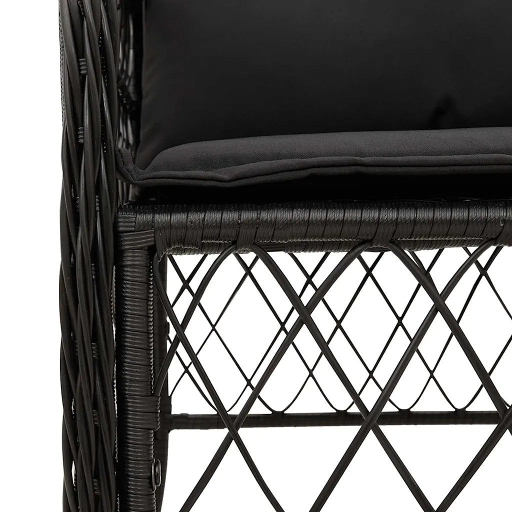 Set da Pranzo da Giardino 9 pz con Cuscini Nero in Polyrattan 3212029