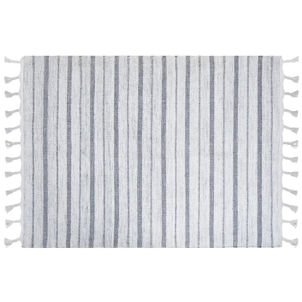 Tappeto bianco sporco 140 x 200 cm per soggiorno e camera da letto con frange a righe