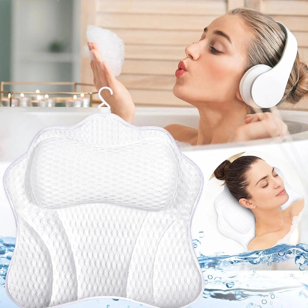 Trade Shop - Cuscino Da Bagno Ergonomico Poggiatesta Per Vasca 4d Mesh Supporto Per Testa Collo Schiena -