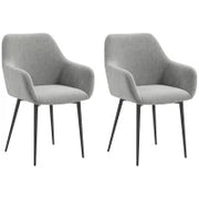 Set 2 Sedie da Pranzo Nordiche Imbottite con Braccioli Ricurvi in Tessuto Effetto Velluto, 54x57x80 cm, Grigio Scuro
