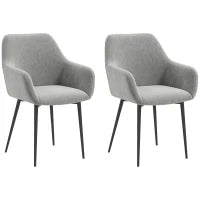 Set 2 Sedie da Pranzo Nordiche Imbottite con Braccioli Ricurvi in Tessuto Effetto Velluto, 54x57x80 cm, Grigio Scuro