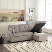 Divano letto modulare con contenitore e seduta reversibile in velluto a coste grigio chiaro 206 × 108 × 66 cm