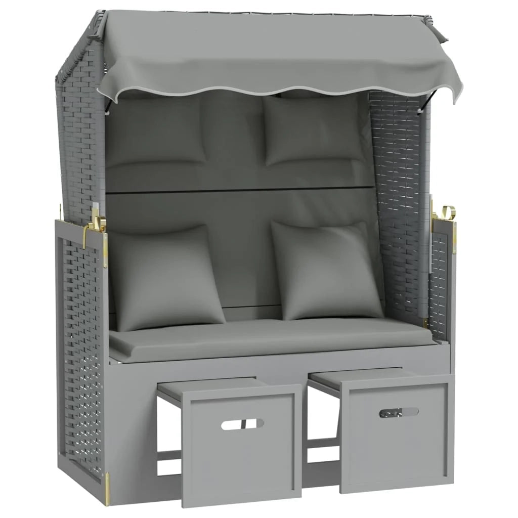 Strandkorb con cuscini in polyrattan e legno massello grigio 02_0012180
