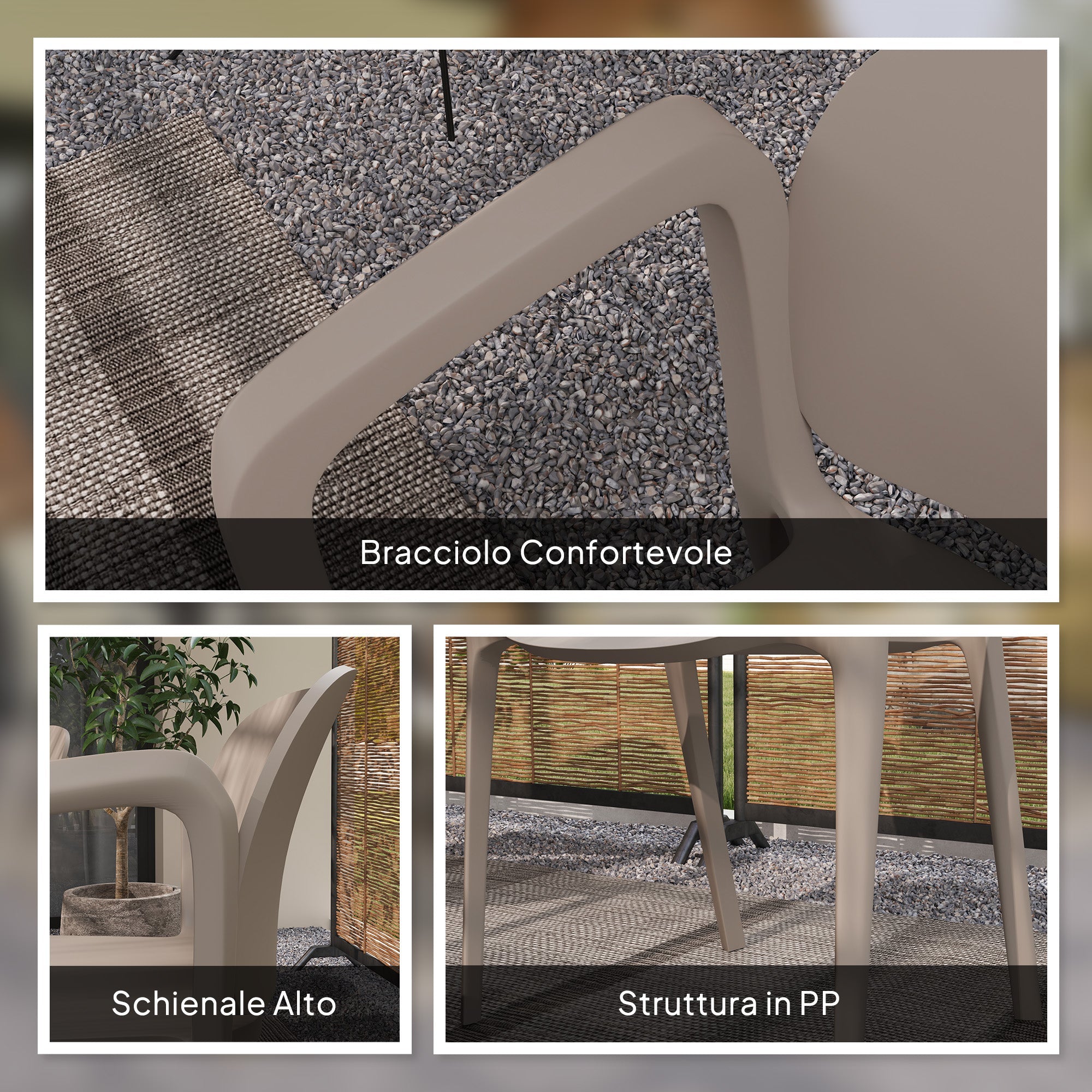 Set 4 Sedie da Giardino 60x56x75 cm Impilabili in Polipropilene Grigio