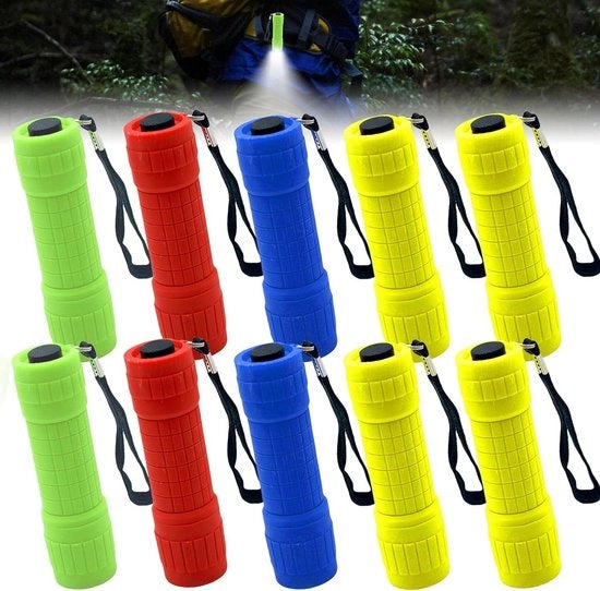 Lanterna LED mini per bambini - 10 pezzi, portatile, super luminosa, con chiave - lanterna da campeggio, lanterna mini con 9 LED - batterie integrate per uso esterno in caso di emergenza