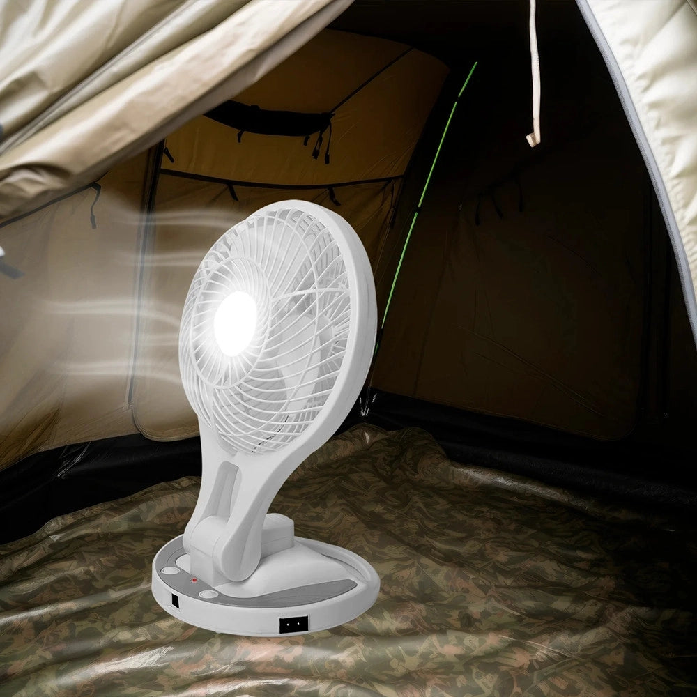 Trade Shop - Ventilatore Portatile Ricaricabile 8w 2 Velocità Con Luce Led Parete Scrivania Campeggio -