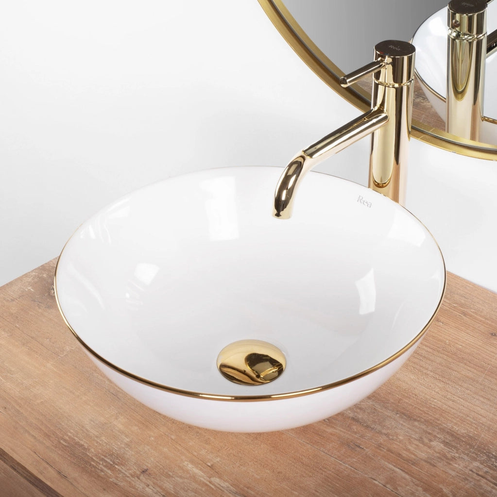 Lavabo Da Appoggio In Ceramica Stella White Gold Edge