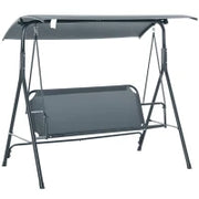 Dondolo 3 Posti con Tettuccio Inclinabile e Cuscini, in Acciaio e Poliestere, 172x110x153 cm, Grigio