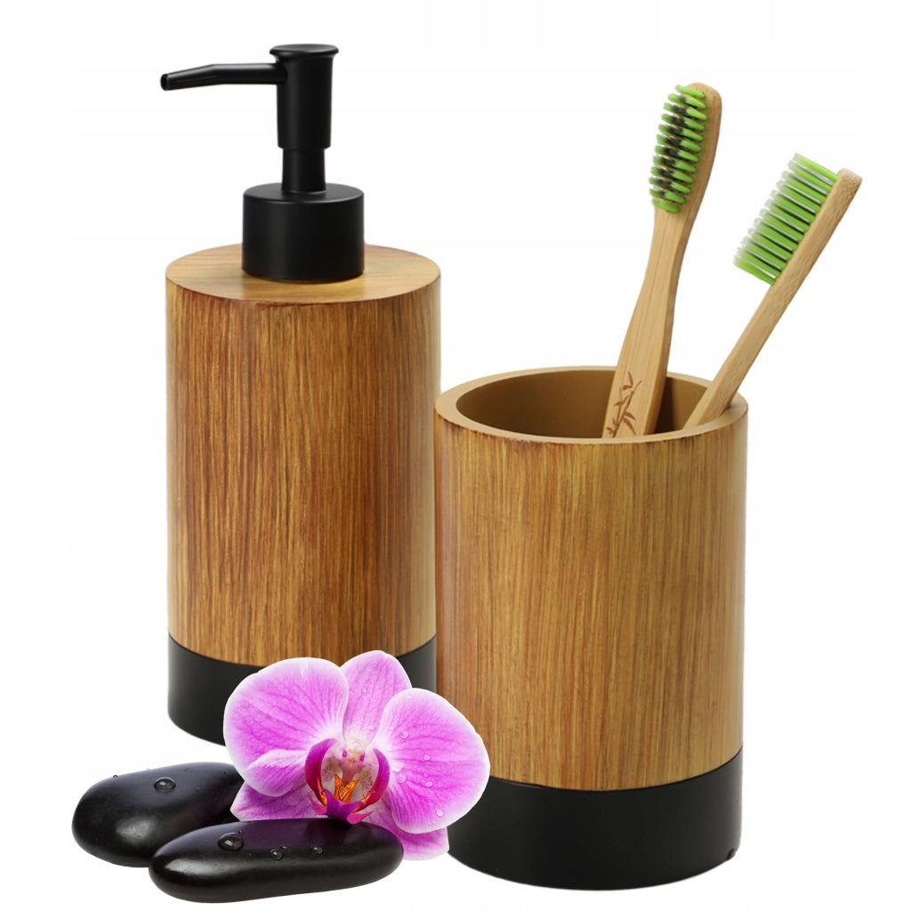 Set da bagno KADAX con dispenser di sapone per WC e bicchiere, colore marrone, set 2 in 1.