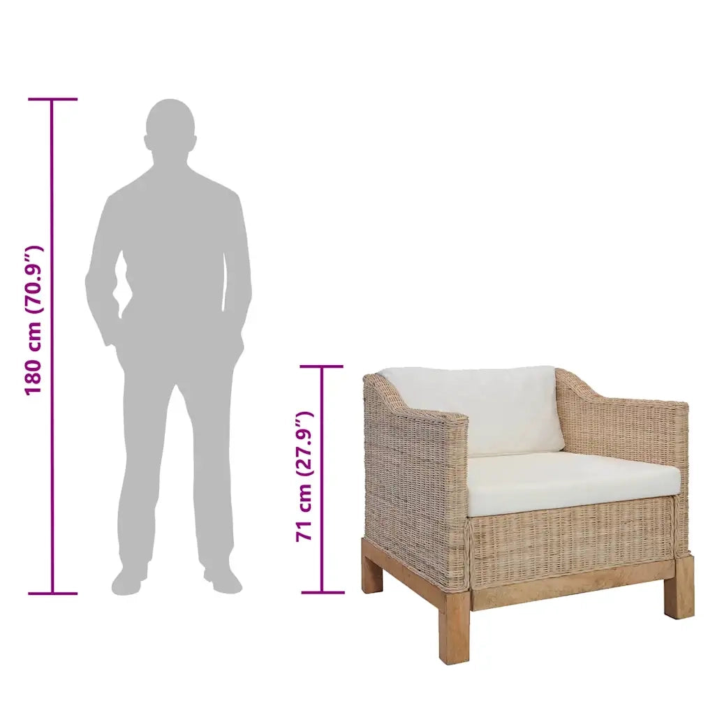 Poltrona | Sedia Relax con Cuscini in Rattan Naturale
