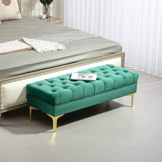 Panca Fondo Letto Imbottita con Rivestimento Trapuntato in Effetto Velluto 118x45x42 cm Verde Scuro