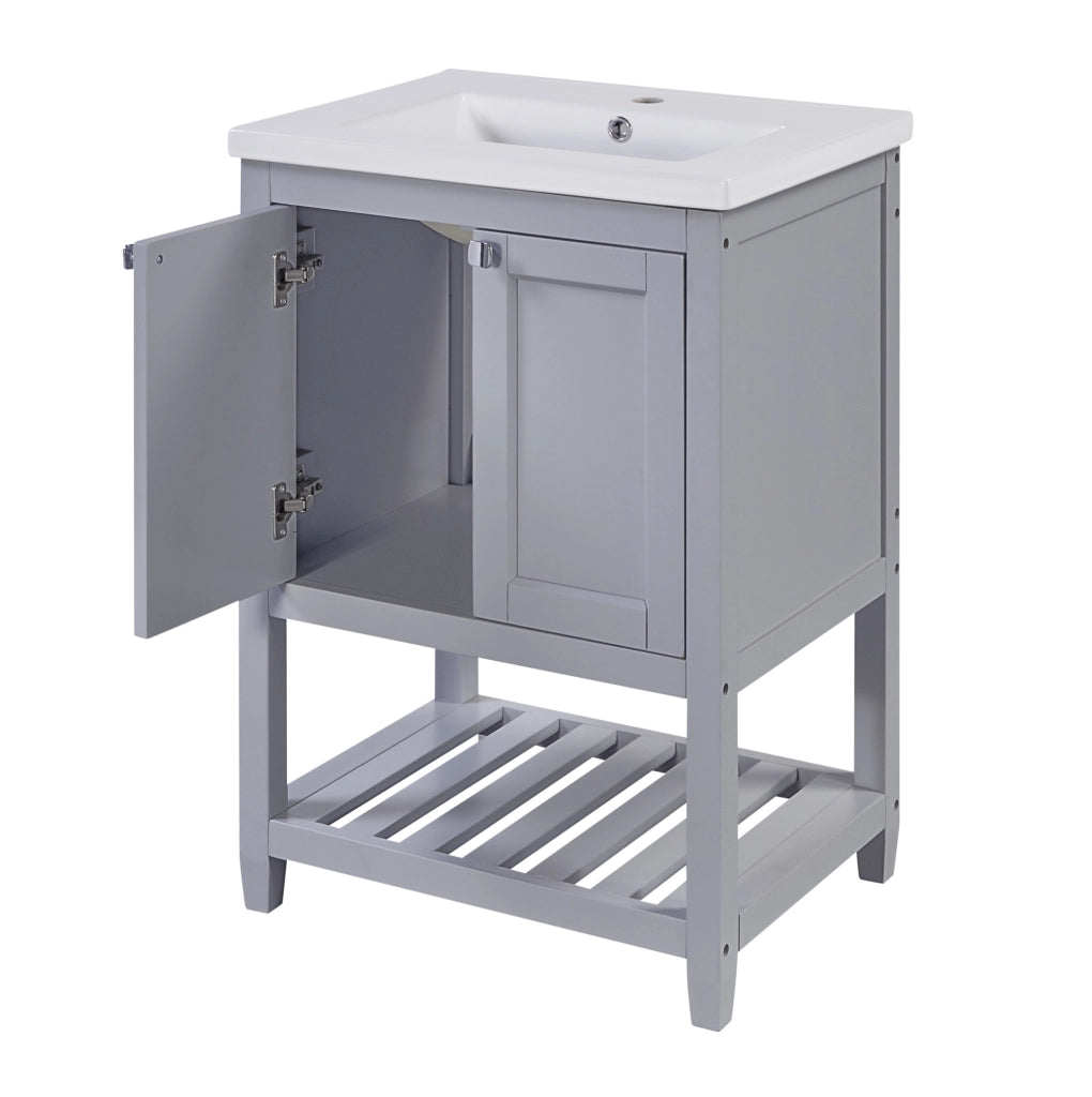 Mobile bagno con lavabo in ceramica; grigio e bianco