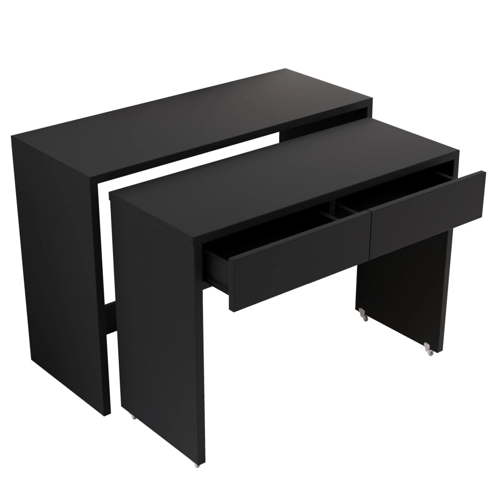 Scrivania 2-in-1 110x40x78 cm pieghevole con ruote in truciolato nero