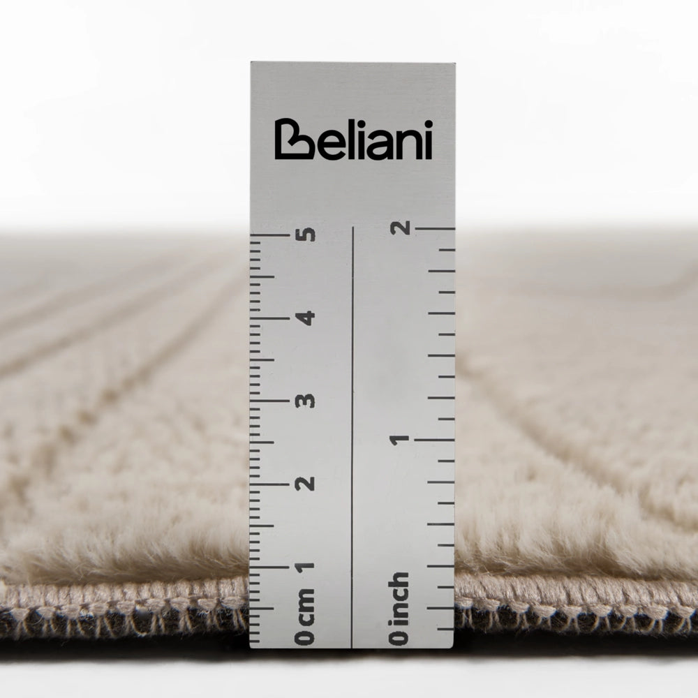 Tappeto in pelliccia sintetica di coniglio beige in poliestere, 160 cm rotondo morbido, a pelo lungo, motivo geometrico