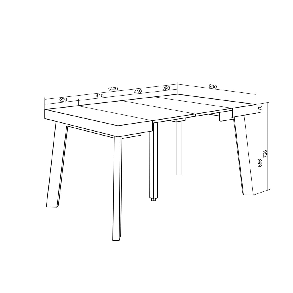 Consolle allungabile, 140x90x73cm, Per 6 persone, Gambe in legno, colore Rovere e nero RF3034