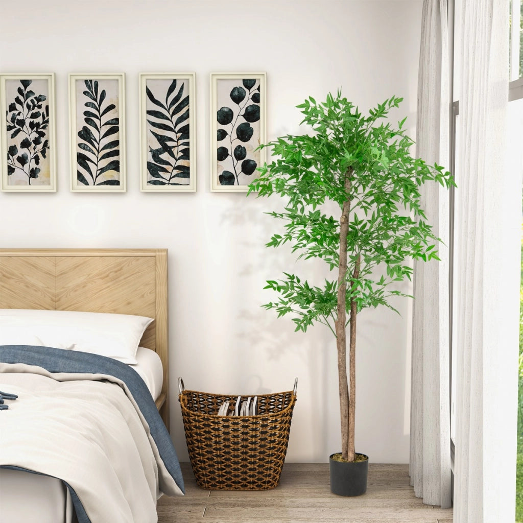 Albero finto alto da interno per casa tronco in legno naturale muschio secco realistico-Albero di bamboo artificiale di 150 cm Verde
