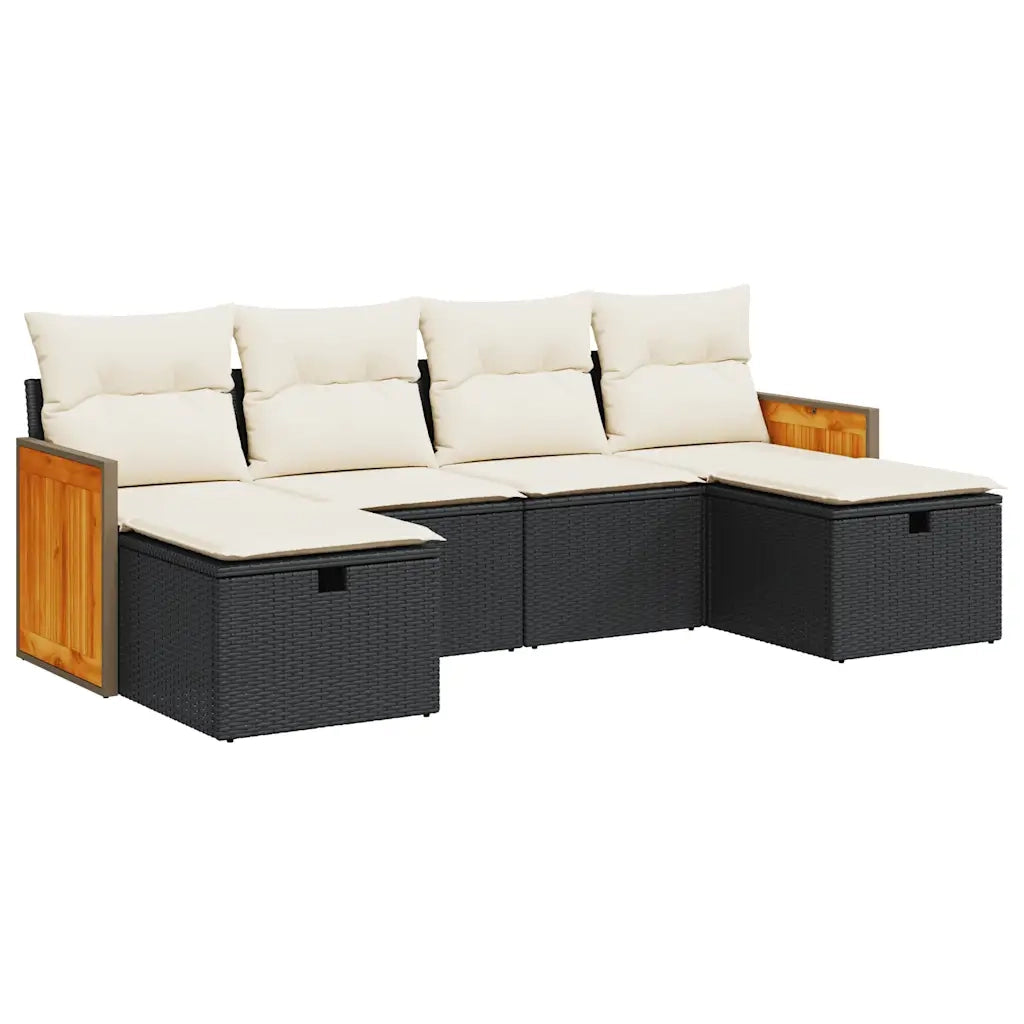 Set Divano da Giardino 6 pz con Cuscini Nero in Polyrattan 3326053