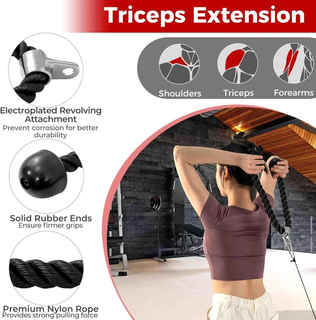 KOMFOTTEU 4 Accessori per Macchina a Cavi, Impugnature Palestra Set Multifunzione con Corda per Tricipiti, Triangolo Pulley per Palestra, Maniglia a V, Barra Tricipiti Dritta, Allenamento in Gym