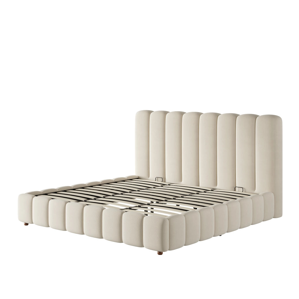 Letto Contenitore 180x200 cm; Letto Matrimoniale - Contenitore idraulico; in Velluto Beige