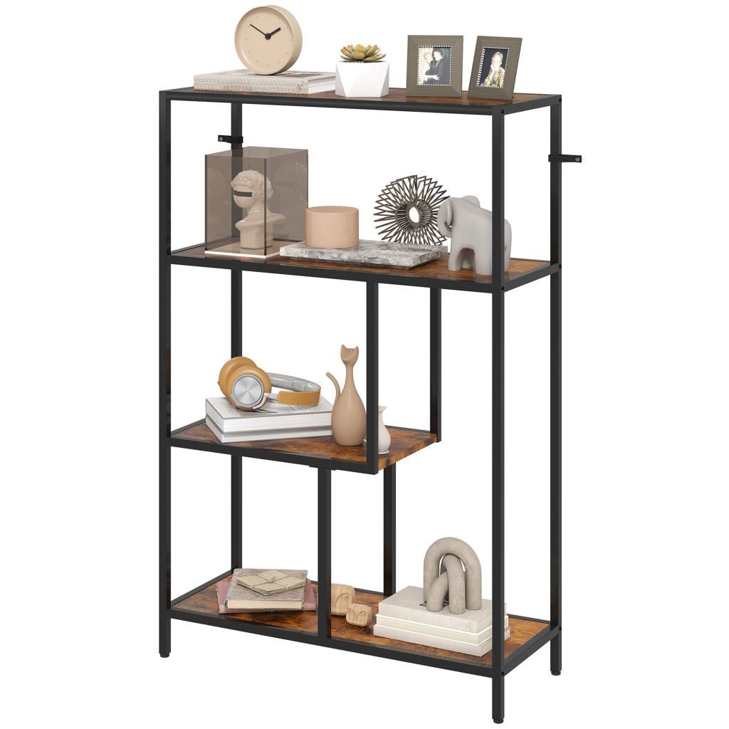 Mobile Libreria a 4 Ripiani Stile Industriale in Legno e Metallo, 77x30x116 cm, Marrone Rustico