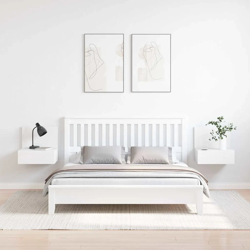 vidaXL Comodino 2 pcs Bianco 42 x 32.5 x 40 cm Legno di pino massello