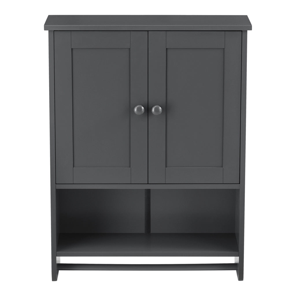 Armadietto Pensile da Bagno con Barra Portaasciugamano 65 x 48,7 x 14,5 cm Mobiletto da Muro con 2 Ante e Ripiani - Grigio Scuro