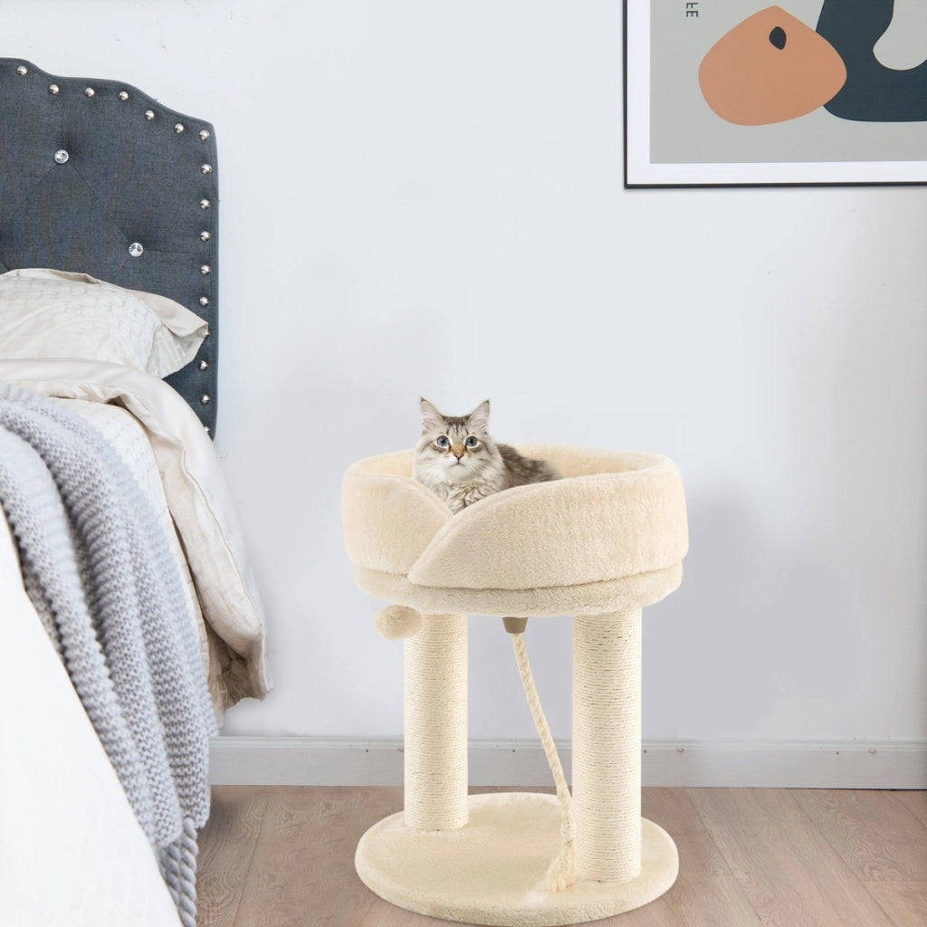 Albero tiragraffi 4 in 1 con piattaforma di osservazione morbida base imbottita, Torre in Sisal naturale Beige-Alberi Tiragraffi