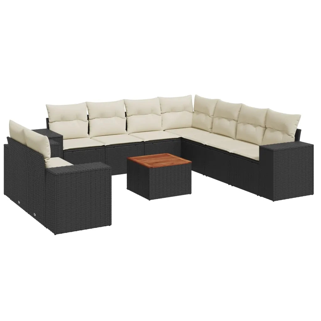Set Divani da Giardino 10pz con Cuscini in Polyrattan Nero 3225510