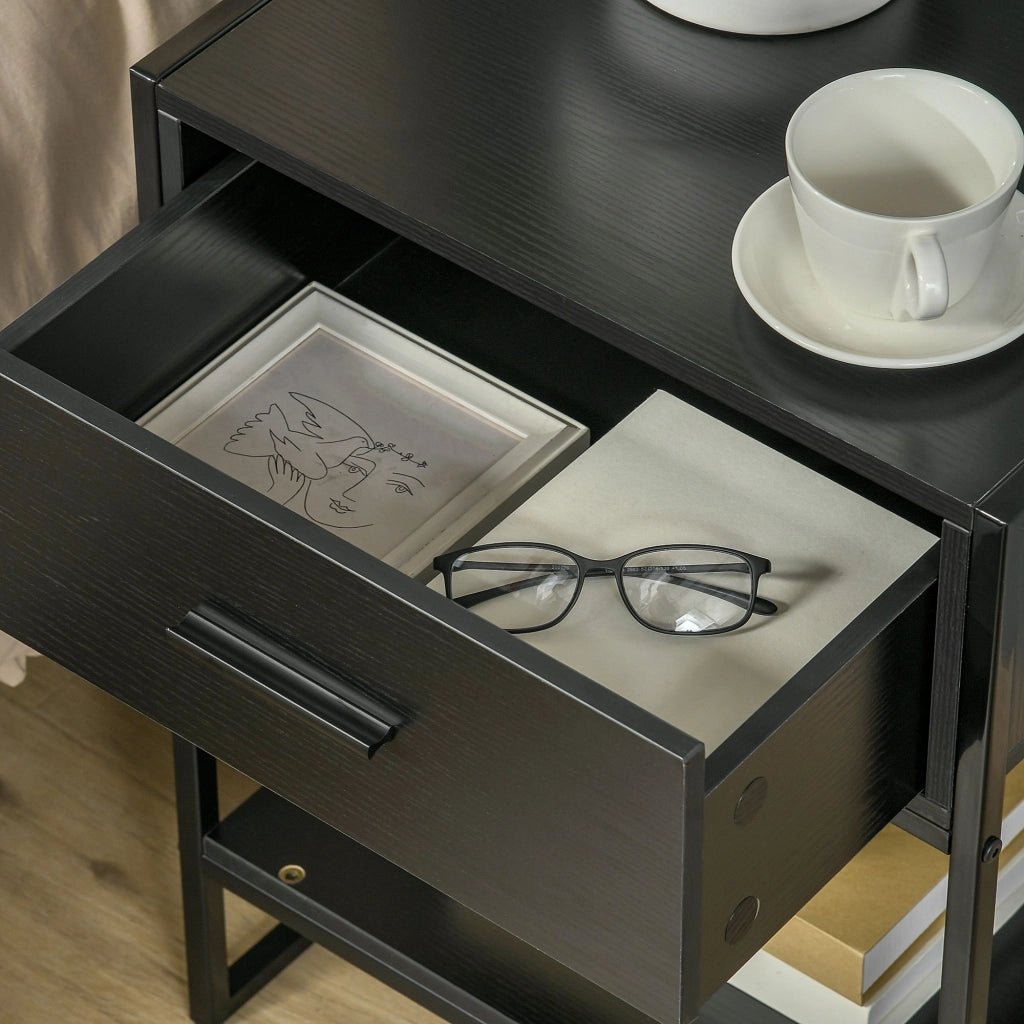 Comodino con cassetto e ripiano ¨C Zephmum ¨C 45x40x60 cm nero