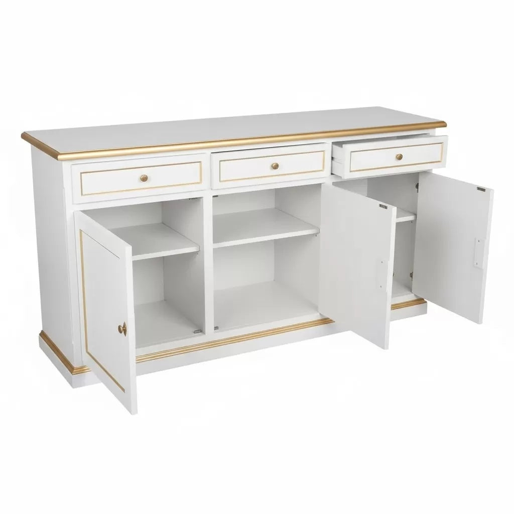 Madia credenza 3 ante legno shabby bianco decorata filo oro 156x42x86 - Mobili 2G