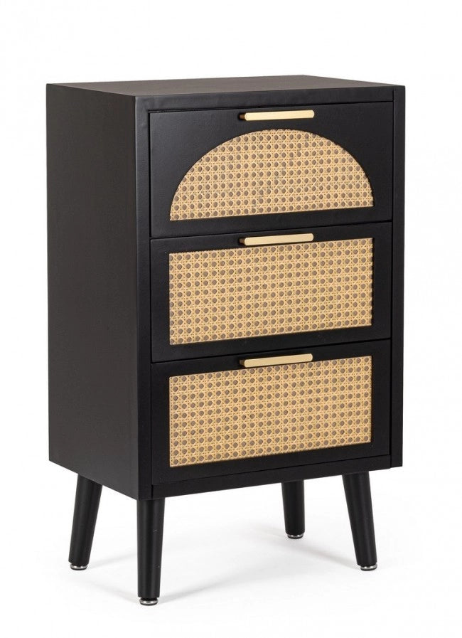 Cassettiera Legno Nero Stile Boho da Interno - JOSIE