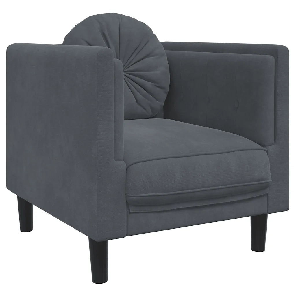 Divano Sedia-Poltrona con Cuscino Grigio Scuro in Velluto