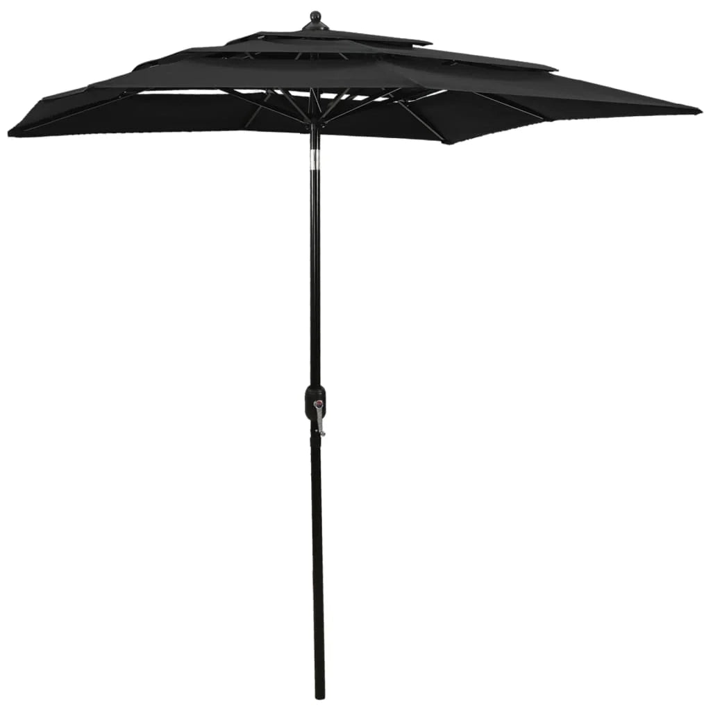 Ombrellone a tre livelli con palo in alluminio 2 x 2 m nero 02_0008758