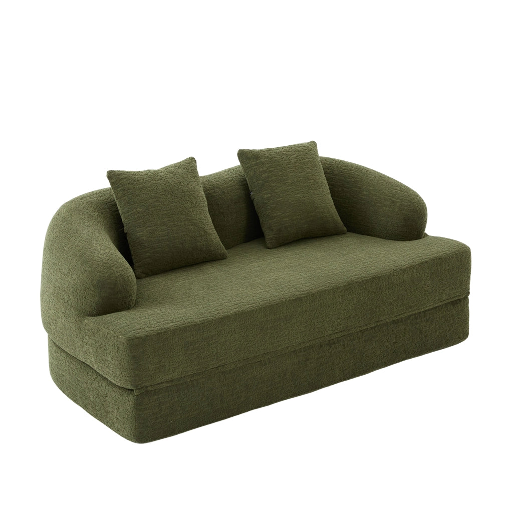 Divano letto 2 posti - convertibile con due cuscini - per soggiorno - in chenille verde