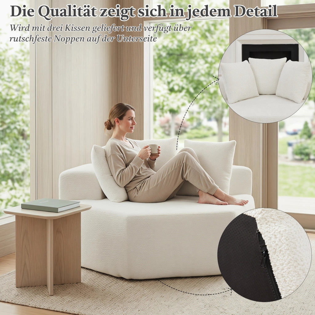 POLTRONA Lounge esagonale modulare in chenille beige con 3 cuscini
