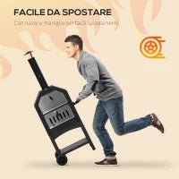 Forno per Pizza Barbecue a Carbonella, BBQ da Esterni/Giardino in Acciaio Inox con Termometro, 64x54x160cm