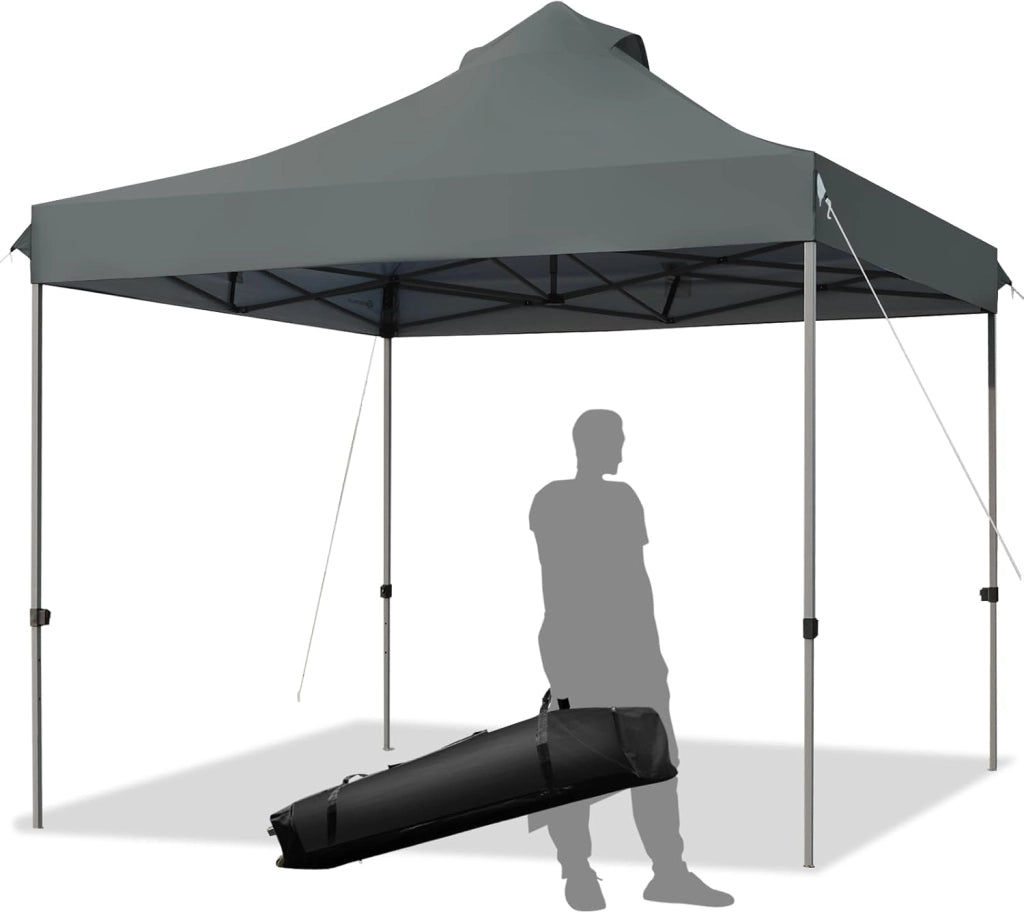 Gazebo Pieghevole da Giardino 3 x 3 m, Gazebo da Esterno con Design Pop Up, Borsa a Ruote, 3 Altezza Regolabile, Ideale per Feste, Giardino e Spiaggia(Grigio)