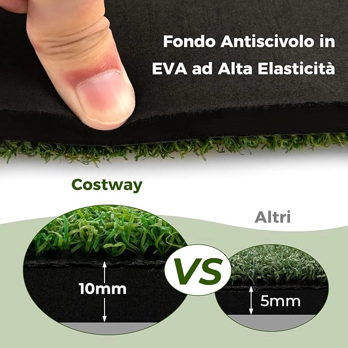 Tappeto da Allenamento Golf 3-in-1, Tappetino da Allenamento in Erba Sintetica con 2 Punte da Golf, 2 Aste di Allineamento e 3 Fori Preforati per le Punte