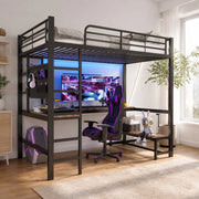 DESMIU Letto a Soppalco 1 Piazza con Scrivania, USB, Tipo C, LED, Scaffali e Pannello Forato 90 × 200 cm senza materasso