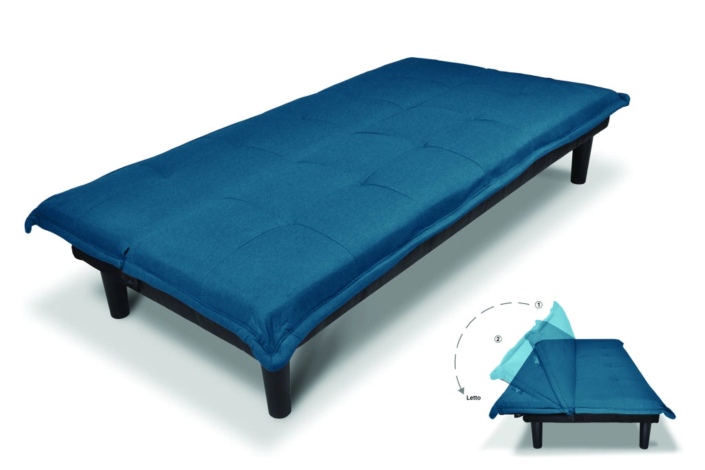Divano letto clic clac, divanetto Russell in tessuto blu petrolio DL-RU27FB