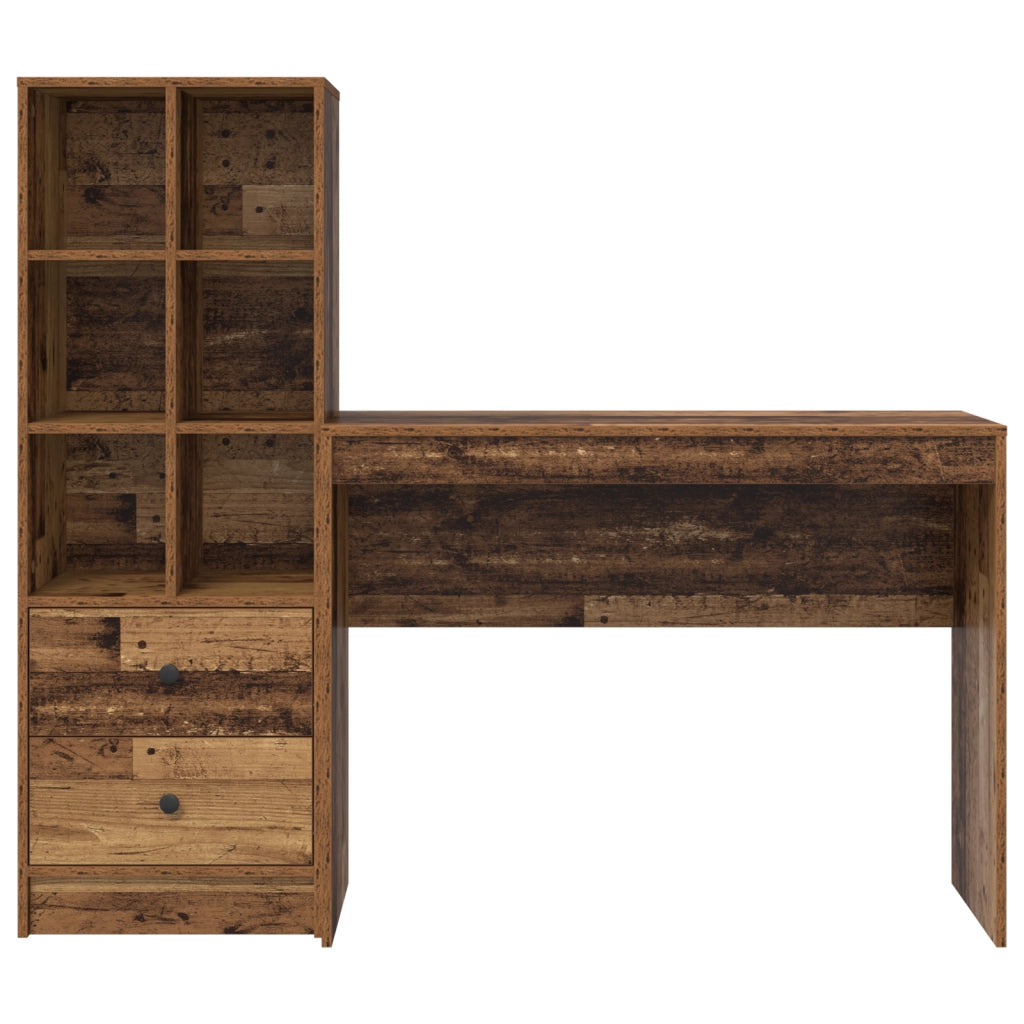 Scrivania con spazio di archiviazione in legno vecchio in legno ingegnerizzato