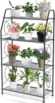 Supporto per piante a 4 livelli per interni ed esterni, supporto per piante metallico alto per salotto, balcone e giardino nero