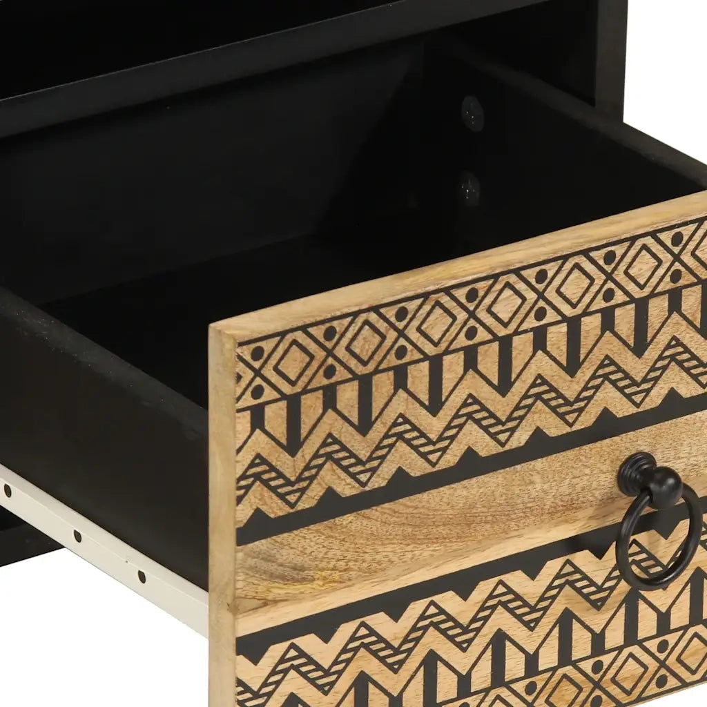 Mobile Porta TV Nero 70x33,5x46 cm Legno Massello Mango Grezzo 4018629