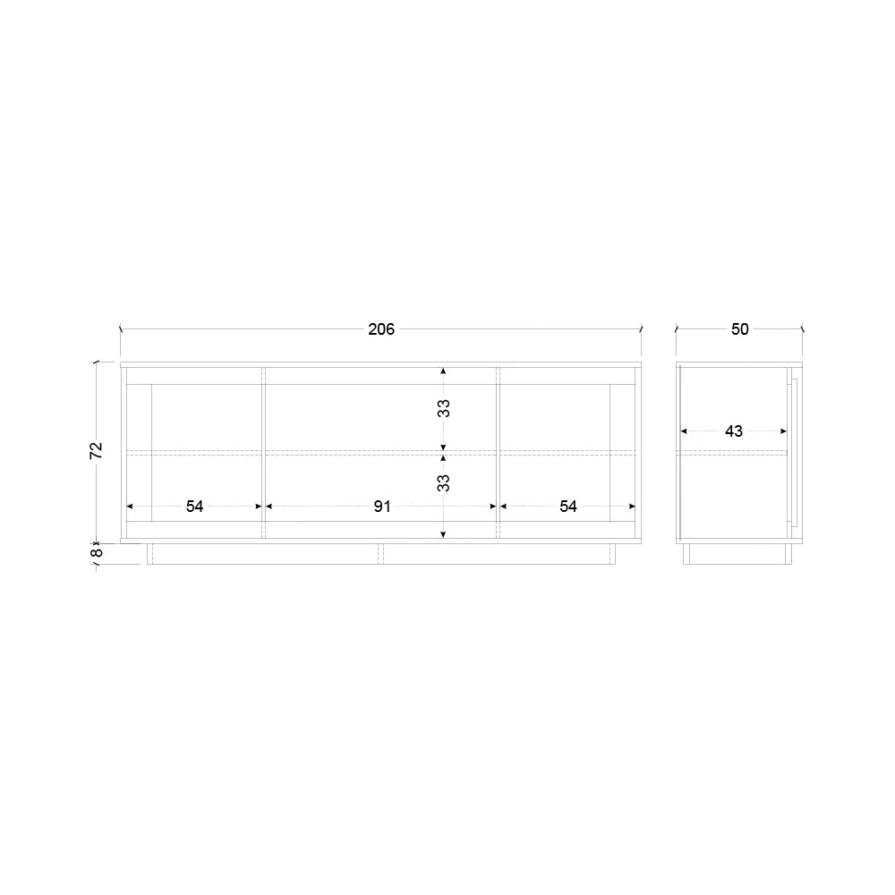 Madia 4 Ante Linea SKY L 207 Cm x H 80 Cm x P 50 Cm, realizzata in legno 100% MADE IN ITALY, design moderno per cucina, sala da pranzo, soggiorno colore Lava/Cadiz
