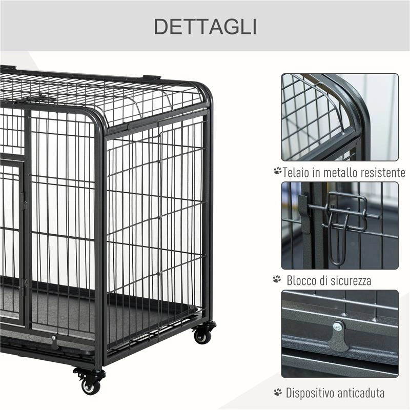 BOX GABBIA PER CANI PIEGHEVOLE PORTA CON BLOCCO 4 RUOTE FONDO RIMOVIBILE