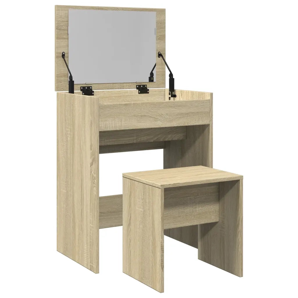 Toeletta | Tavolo da Trucco e Sgabello Rovere Sonoma 60x40x113,5 cm