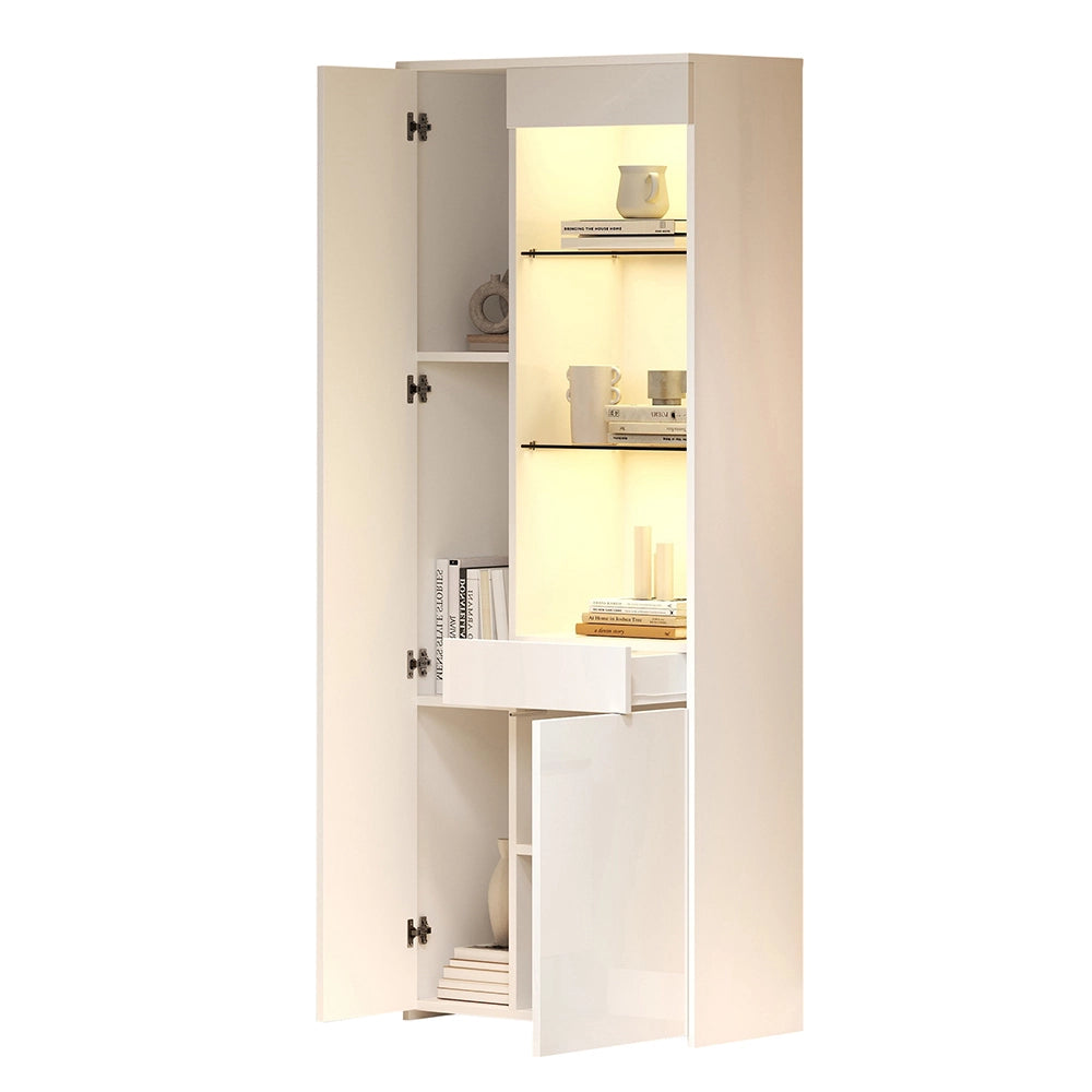 Vetrina 70x35x180 cm con cassetti e LED - Xylo - vetrina in vetro, carico max 45 kg, armadio alto