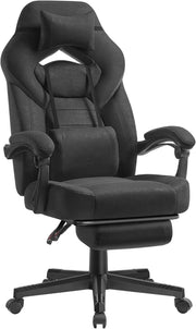 SONGMICS Sedia Gaming, Sedia Ufficio Scrivania, Ergonomico, con Poggiapiedi, Poggiatesta Regolabile, Cuscino Lombare, Portata 150 kg, Nero Inchiostro OBG077BH21